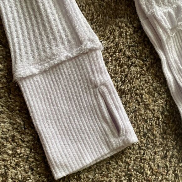 We the Free Top White Raw Hem Waffle Knit Womens Size Large - Picture 3 of 9